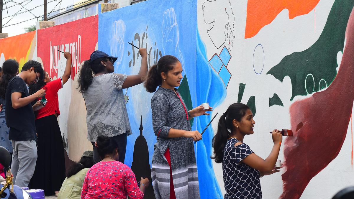 Vijayawada Students take part in wall painting competitions The Hindu
